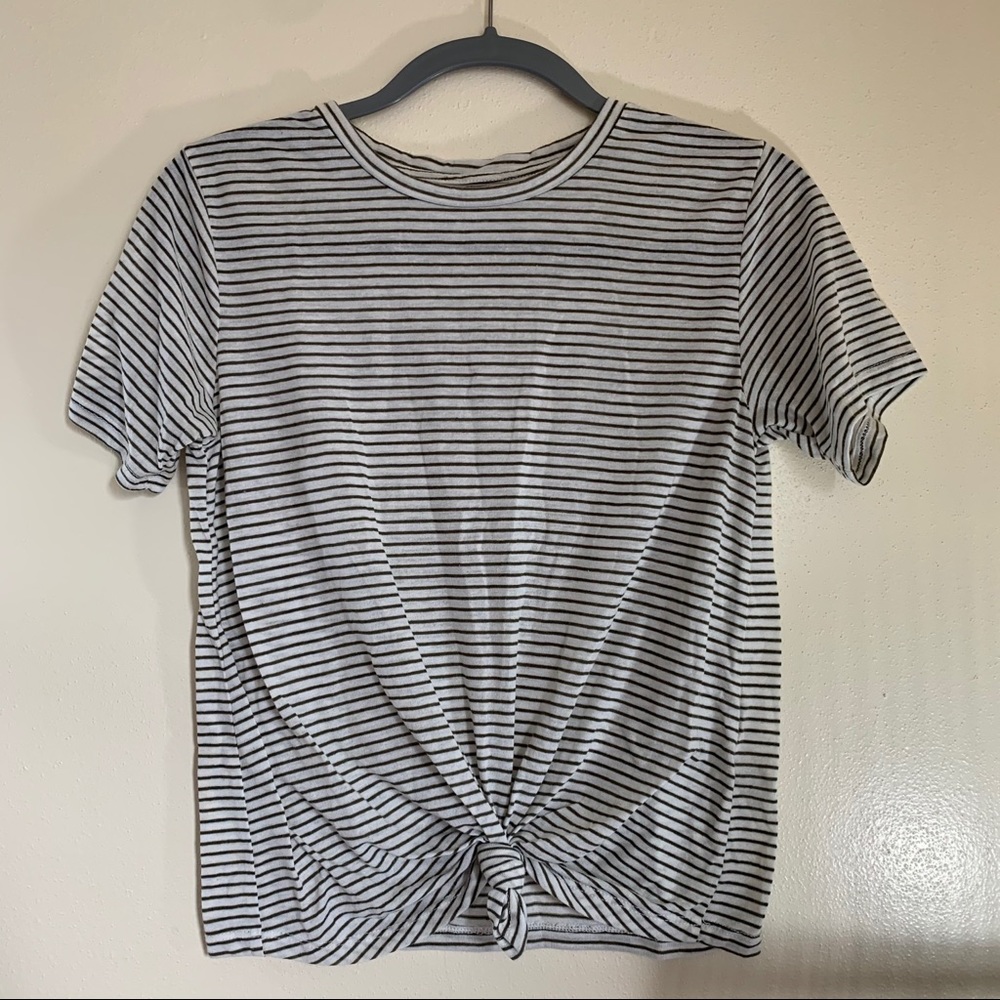 striped front tie shirt